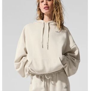 Alo Yoga Accolade Hoodie Fleece Sweatshirt Bone Cream Beige Small